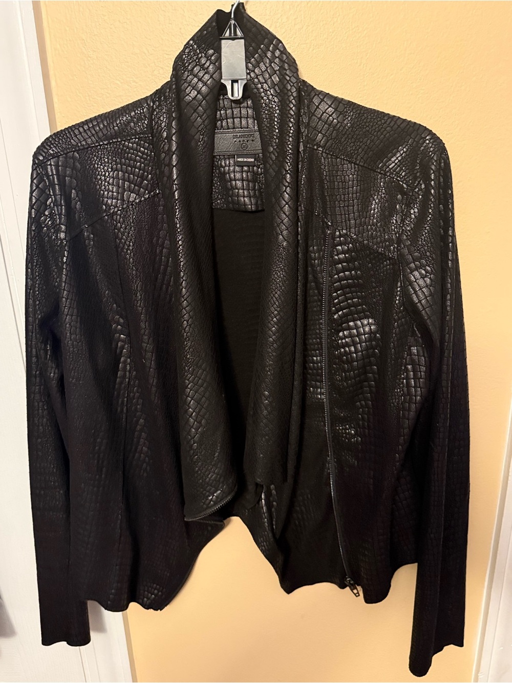 Blank NYC Black Faux-Snake Leather Drape Jacket, M